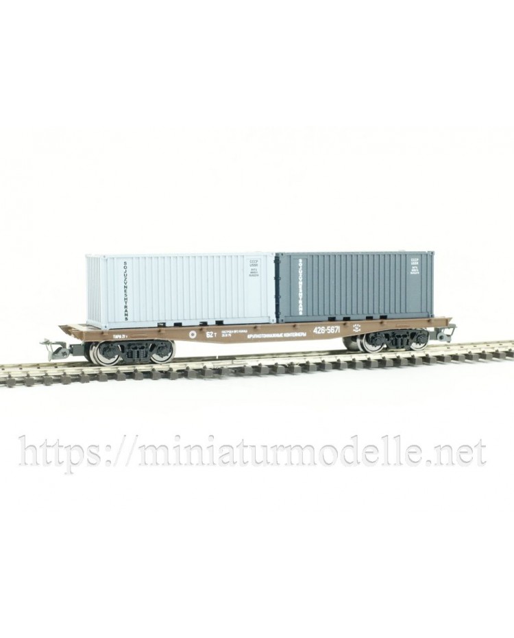 1:120 TT 3819 Containertragwagen mit zwei 20' Containern der CCCP, 4. Epoche