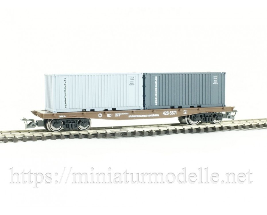 1:120 TT 3819 Containertragwagen mit zwei 20' Containern der CCCP, 4. Epoche, 3819, Peresvet by https://miniaturmodelle.net