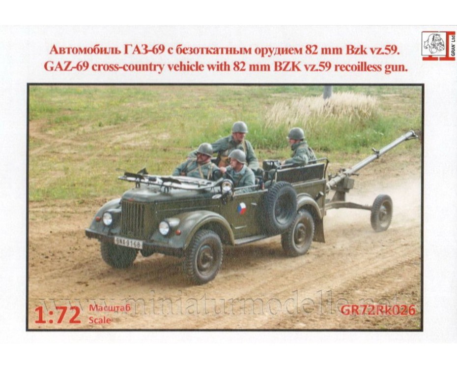 1:72 GAZ 69 Geländewagen mit BZK vz.59 Rückstoßfreie Geschütze Militär, Bausätze, GR72Rk026, Gran  by https://miniaturmodelle.net