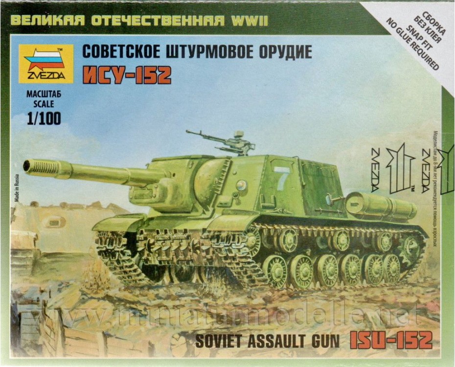 1:100 ISU 152 soviet assault gun, kit, 6207, Zvezda by https://miniaturmodelle.net