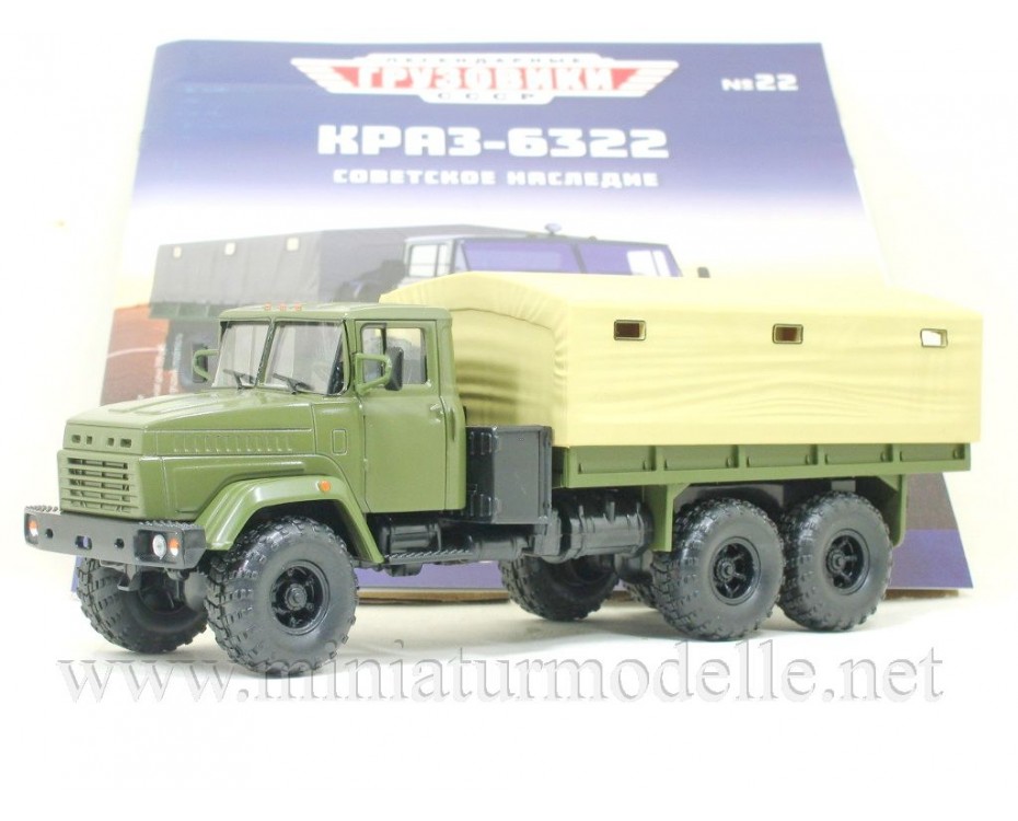 1:43 KRAZ 6322 Pritsche Plane Militär mit Zeitschrift #22, LG022, Modimio Collections by https://miniaturmodelle.net