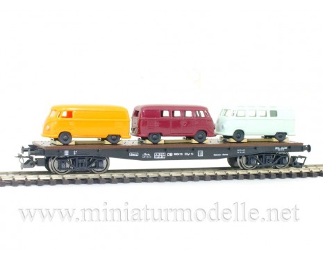 1:120 TT 3659 Flat car SSsyl 19 with 3 pcs VW T1 bus of the DB livery, era 3