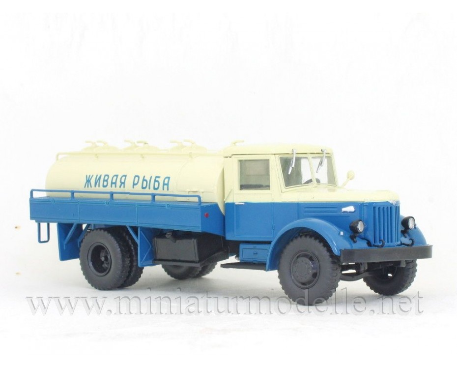 1:43 MAZ 200 D autocisterna dzīvu zivju transportam ar žurnālu #62, LG062, Modimio Collections by https://miniaturmodelle.net