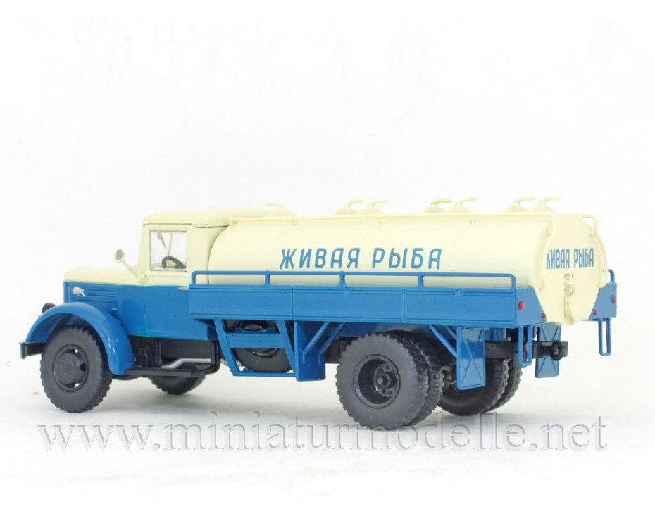 1:43 MAZ 200 D autocisterna dzīvu zivju transportam ar žurnālu #62, LG062, Modimio Collections by https://miniaturmodelle.net