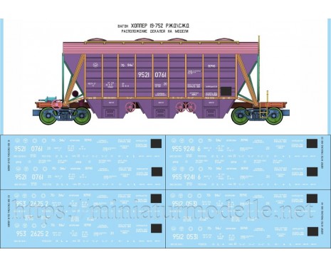1:87 H0 Decals for hopper wagon 19-752, RZD, 5 era