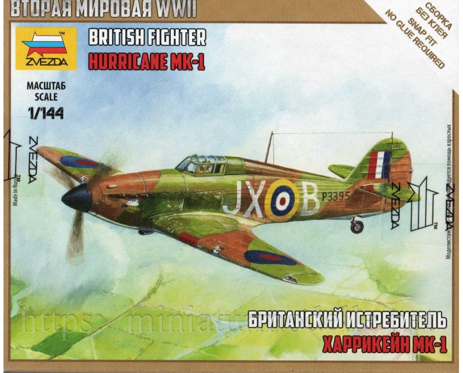 1:144 Hurricane MK-1 british fighter, kit, 6173, Zvezda by https://miniaturmodelle.net