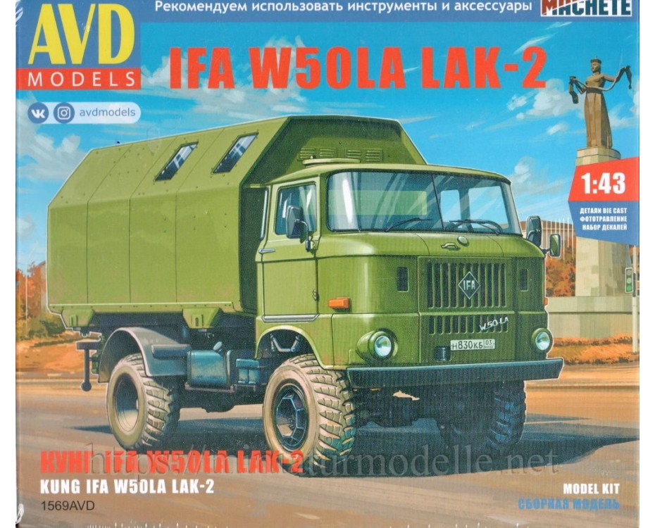 1:43 IFA W50 LA Box LAK 2, military kit, 1569AVD, AVD Models by www.miniaturmodelle.net