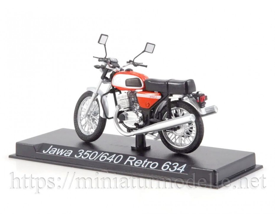 1:24 JAWA 350 / 640 Retro 634 motorcycle with magazine #77, NM77, Modimio Collections by https://miniaturmodelle.net