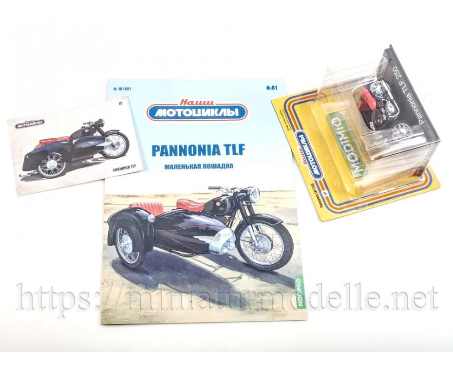 1:24 Pannonia TLF 250 мотоцикл с коляской и журналом №81, NM81, Modimio Collections by https://miniaturmodelle.net