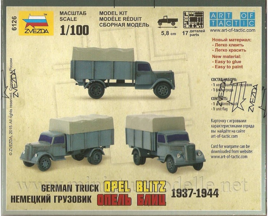 1:100 Opel Blitz Pritsche Plane 1937-1944,  Zvezda by https://miniaturmodelle.net